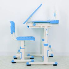 Дитяча пластикова Регульована парта зі стільцем M 4818-4 з підставкою для книг / синя