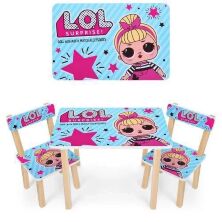 Дитячий дерев'яний столик із двома стільцями Bambi 501-24 "Ляльки ЛОЛ LOL" блакитний для дівчинки