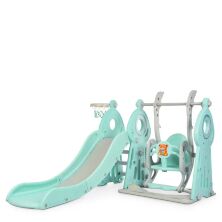 Дитяча пластикова гірка Гойдалка BAMBI WM19011-5 з баскетбольним кільцем сіро-м'ятна**