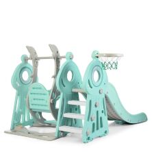 Дитяча пластикова гірка Гойдалка BAMBI WM19011-5 з баскетбольним кільцем сіро-м'ятна**