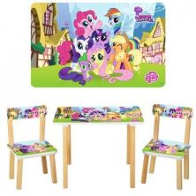 Дитячий дерев'яний столик із двома стільцями Bambi 501-26 "Поняшки. My little pony" для дівчинки