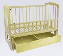 Дитяче ліжечко дерев'яна маятник з висувним ящиком-шухлядою відкидним бортом "Спимо" вільха слонова кістка