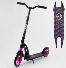 Складаний двоколісний самокат Best Scooter 69636 з підніжкою / колеса PU / 1 амортизатор / колір чорно-рожевий