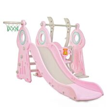 Дитяча пластикова гірка Гойдалка BAMBI WM19011-8 з баскетбольним кільцем сіро-рожева**