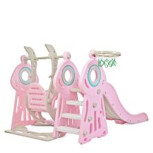 Дитяча пластикова гірка Гойдалка BAMBI WM19011-8 з баскетбольним кільцем сіро-рожева**