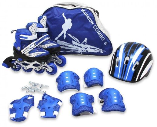 Набір Maraton Combo M (34-37) розсувні дитячі ролики з комплектом захисту сині