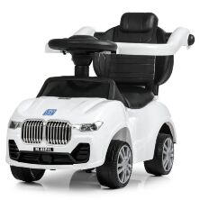 Дитяча машинка каталка-толокар Bambi 2 в 1 M 4121L-1 батьківська ручка музика світ білий