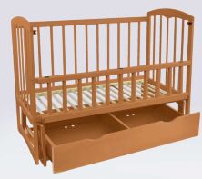 Дитяче ліжечко дерев'яна маятник з висувним ящиком-шухлядою відкидним бортом "Спимо" вільха світло-коричн