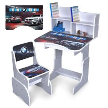 Дитяча регульована парта зі стільцем розтишка N 2071-7-5 "Машина BMW" таблиця множення, сірий