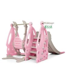Дитяча пластикова гірка Гойдалка BAMBI WM19016-8 з баскетбольним кільцем сіро-рожева**