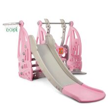 Дитяча пластикова гірка Гойдалка BAMBI WM19016-8 з баскетбольним кільцем сіро-рожева**