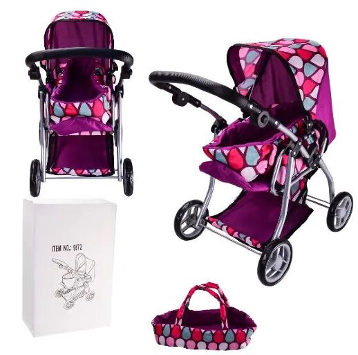 Коляска трансформер для ляльки 9672 Лялькова коляска з люлькою та багажної кошиком бузкова