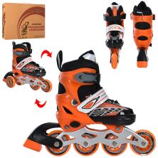 Дитячі розсувні ролики PROFI A4148-XS-OR алюмінієва рама/КОМБО/розмір 27-30 устілка 16cм/жовтогарячі