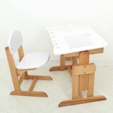 Дитяча дерев'яна регульована парта зі стільчиком 04-031W Алфавіт (укр англ) + Таблиця множення біла**