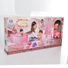 Ігровий набір для дівчинки JJS-986-2 лялька пупс + манеж + коляска / з аксесуарами**