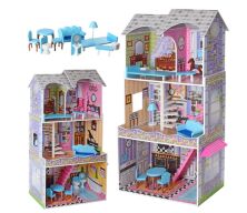 Дерев'яний будиночок для ляльок Bambi MD 2412 три поверхи і меблі