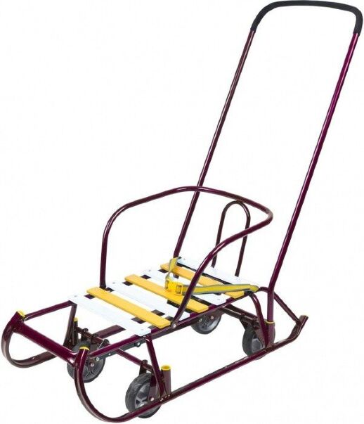 Санки трансформер дитячі Тимко-6 з висувними колесами і батьківською ручкою бордові