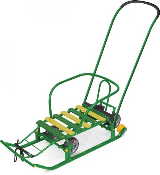 Дитячі Санки трансформер Тимко-5 з висувними колесами і батьківською ручкою (6 коліс) Зелені Сани