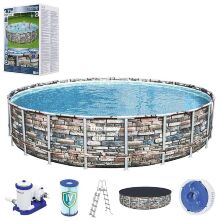 Каркасний круглий басейн BESTWAY 56889 розмір 671-132 см з фільтр-насосом Драбина Тентом
