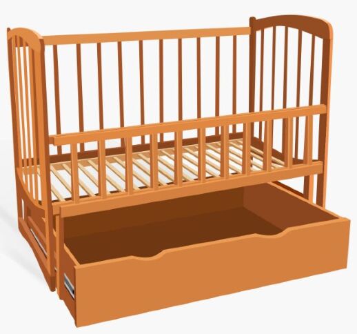 Дитяче ліжечко дерев'яна маятник з висувним ящиком-шухлядою відкидним бортом "Комета" вільха колір