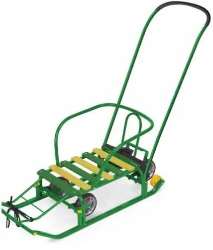 Санки трансформер дитячі Тимко-6 з висувними колесами і батьківською ручкою зелені