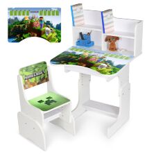 Дитяча регульована парта зі стільцем розтишка N 2071-13-1 "Майнкрафт Minecraft" таблиця множення, біла