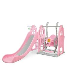 Дитяча пластикова гірка Гойдалка BAMBI WM19017-8 з баскетбольним кільцем сіро-рожева**