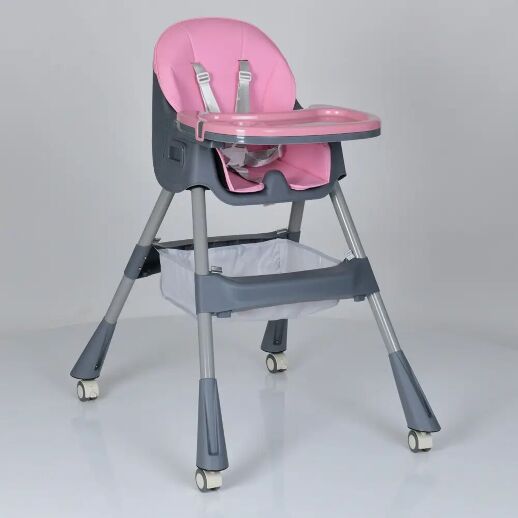 Стільчик для годування Bambi M 5722 з кошиком на роликах Рожевий