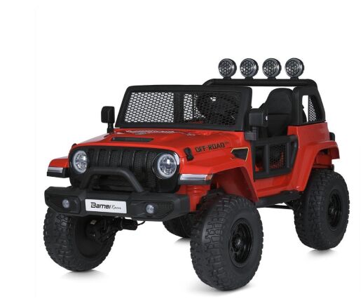 Дитячий двомісний електромобіль Джип M 5780EBLR-3 Jeep 4 мотора, шкіряне сидіння, світло, червоний