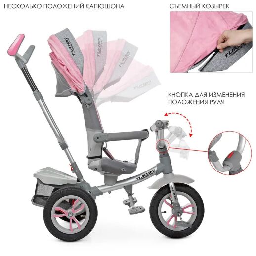 ⁇  Велосипед-коляска дитячий триколісний Turbo Trike M 4058-15 рожевий
