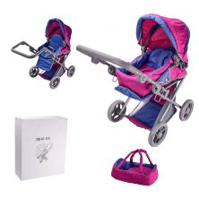 Коляска трансформер для ляльки 9346 Лялькова коляска з регульованою ручкою та багажної кошиком синьо-рожева