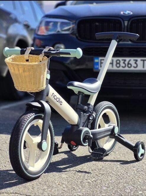 Дитячий велосипед-беговел-трансформер Nadle S-900 з батьківською ручкою та переднім кошиком білий