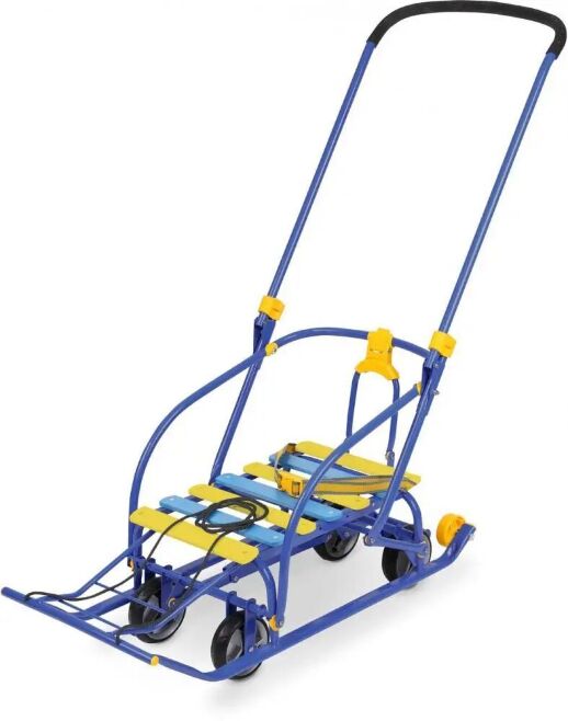 Дитячі Санки трансформер Nikki 3 з колісною базою і батьківською ручкою. Сани Сині