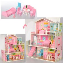 Будиночок для ляльок MD 2251 Будиночок з меблями триповерховий дерев'яний