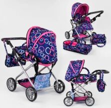 Коляска металева для ляльок 9379 Лялькова коляска-трансформер з люлькою-переноскою та сумкою / 3 види