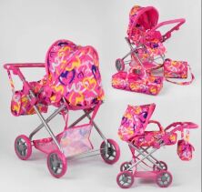 Коляска металева для ляльок 9379 Лялькова коляска-трансформер з люлькою-переноскою та сумкою / 3 види