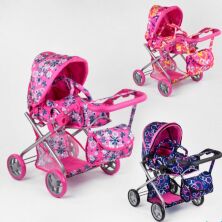 Коляска металева для ляльок 9379 Лялькова коляска-трансформер з люлькою-переноскою та сумкою / 3 види