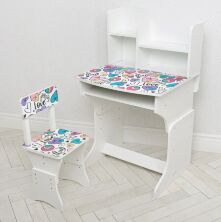Дитяча парта регульована шкільна зі стільцем 904-115 біла / малюнок Сердечка**