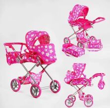 Коляска-трансформер для ляльки 9333 Лялькова коляска з сумкою-перенесенням та багажної кошиком рожева