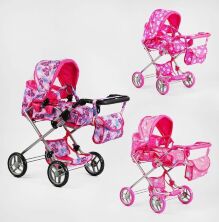 Коляска-трансформер для ляльки 9333 Лялькова коляска з сумкою-перенесенням та багажної кошиком рожева