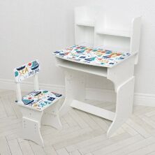 Дитяча парта регульована шкільна зі стільцем 904-116 біла / малюнок Морська**