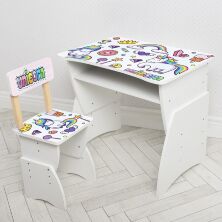 Дитяча парта регульована шкільна зі стільцем 905-132B Єдиноріжки біла**