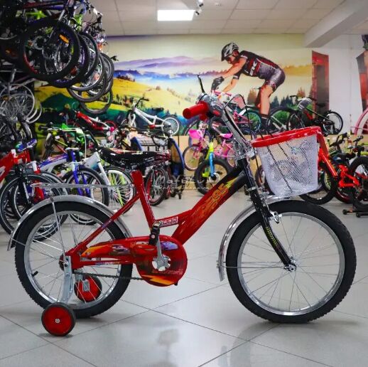 Дитячий двоколісний велосипед Mustang Тачки 20 дюймів з кошиком червоний