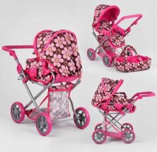 Коляска класична для ляльки з сумкою лялькова Carrello Unica 9346 HOT Pink малинова