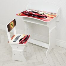 Дитяча парта зі стільчиком HB-301-47-1 регульована по висоті біла / малюнок Машина Ferrari**