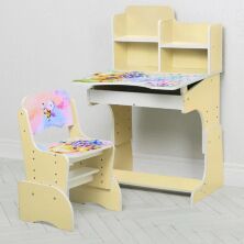 Дитяча регульована парта зі стільчиком растишка Bambi B 2071-54-1(UA) / колір Ведмедик бежевий**