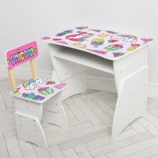 Дитяча парта регульована шкільна зі стільцем 905-133R Єдиноріжки на рожевому тлі / біла**