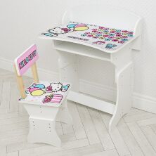 Дитяча парта зі стільчиком HB-301-84(UA) регульована по висоті біла / малюнок HELLO KITTY**
