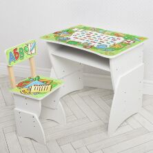 Дитяча парта регульована шкільна зі стільцем 905-134(UA) Школа на зеленому тлі / парта біла**