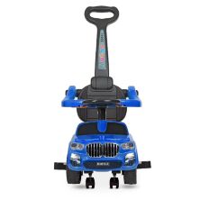 Дитяча каталка-толокар Машинка 2в1 ДЖИП M 4511-4 BMW БМВ з батьківською ручкою і бампером Музика світло / Синій